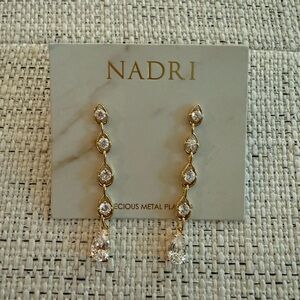 Nadri Gold Teardrop Linear Crystal Earrings - Gold Clear